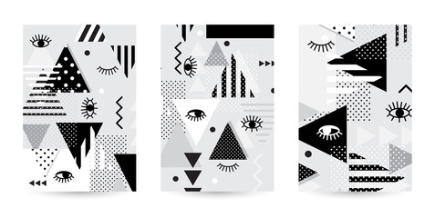 Trendy eyes  pattern covers set, vector illustration