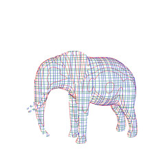 Abstract striped elephant. Isolated on white background. Vector outline illustration.