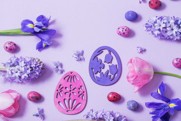 Easter eggs with spring flowers