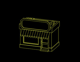 Store building. Vector outline illustration.