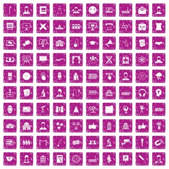100 conference icons set grunge pink