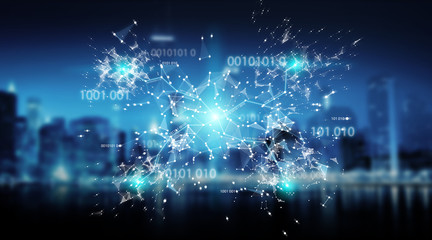 Digital binary code connection network background 3D rendering