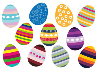 Set of Easter eggs icons on white background, colorful
