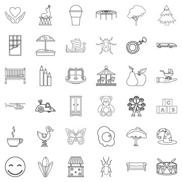 Childminder icons set, outline style