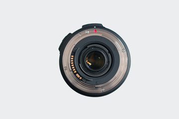 The isolated mount of a camera lens on the white background.