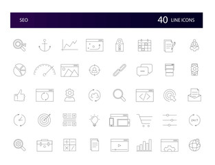 Line icons set. Seo pack. Vector illustration.	