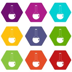 Chemical beaker icon set color hexahedron