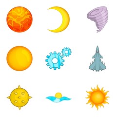 Space research icons set, cartoon style