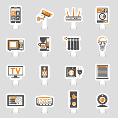 Smart House and internet of things sticker icons set