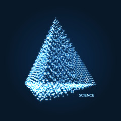 Pyramid. Object with dots. Molecular grid. 3d technology style with particle. Vector illustration. Futuristic connection structure for chemistry and science.