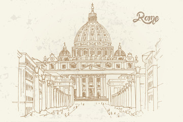Vector sketch of St. Peter's Basilica in Rome, Italy