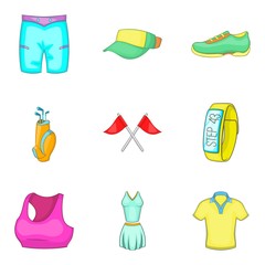 Physical activity icons set, cartoon style