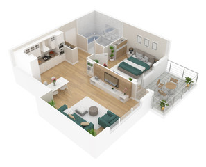 Fototapeta na wymiar Floor plan top view. Apartment interior isolated on white background. 3D render