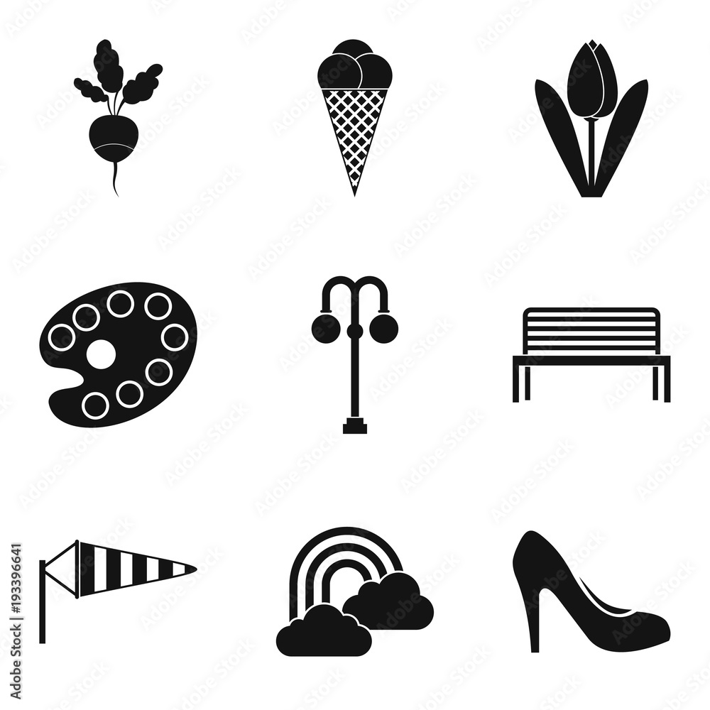 Poster springtime icons set, simple style