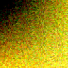 Geometrical abstract regular triangle background - trendy mosaic vector graphic design with triangles in yellow tones on black background
