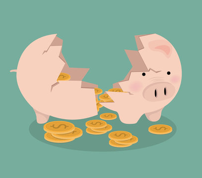 Broken pink Piggy bank money savings concept of growth