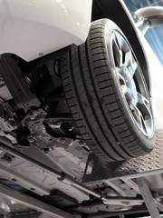 Truck on a lift under repair