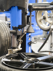 Modern tire machine in the service station