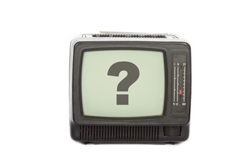 Old TV isolated with question mark on white background