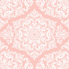 Classic seamless vector pattern. Damask orient pink and white ornament. Classic vintage background