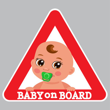 Baby Boy On Board Bumper Sticker Vector Illustration. Baby On Board Color Sign.