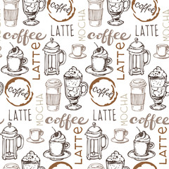 Hand drawn doodle coffee pattern