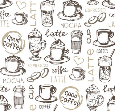 Hand drawn doodle coffee pattern