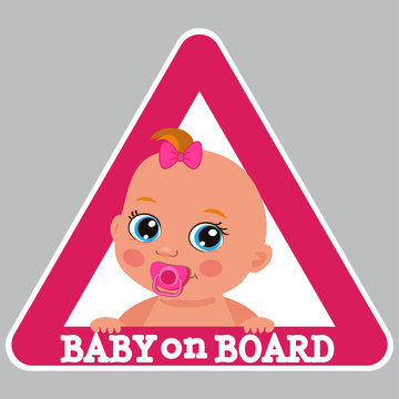 Baby Girl On Board Bumper Sticker Vector Illustration. Baby On Board Color Sign.