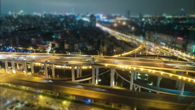 Timelapse of the intensive road traffic in the city at night