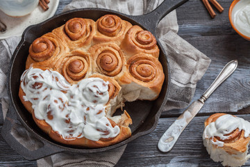 Fresh Homemade Cinnamon Buns Rolls with Cream Cheese Icing