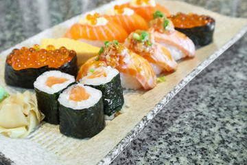 sashimi sushi set on plate Japanese food