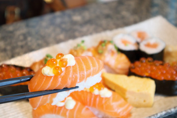 sashimi sushi set on plate Japanese food