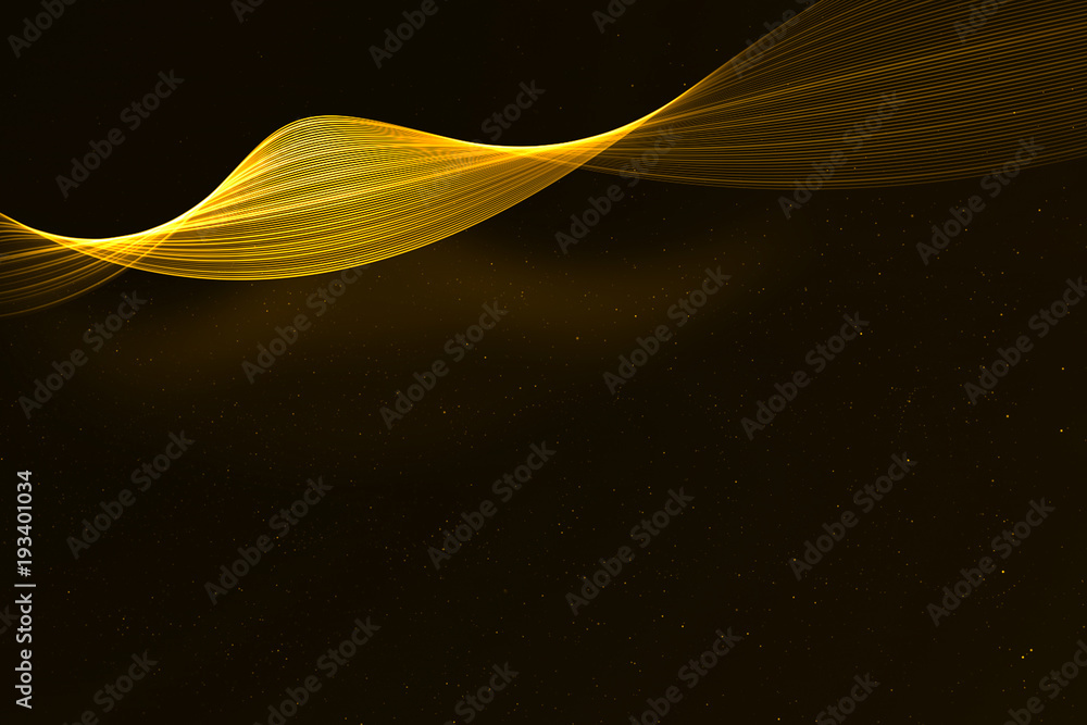 Sticker abstract 3d rendering frame digital glitter sparks golden particles with wave shape flowing on gold 