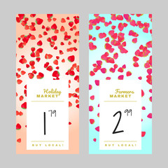 Holiday market price tags. Sale design. Copy space. Farmers market banner set. Colorful strawberry price templates. Colorful berry frame, leaflet or web banner.