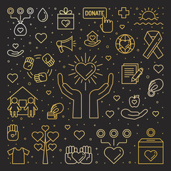 Donations and charity gold square illustration.
