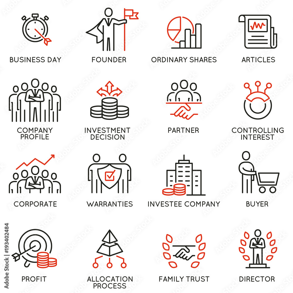 Poster vector set of linear icons related to business process, team work, human resource management and sta