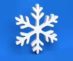 3d white Christmas snowflake isolated on blue background