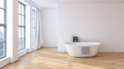 Modern bright interiors 3D rendering illustration