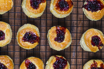 English scones with cream and strawberry jam