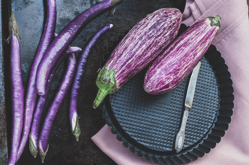 Italian purple striped eggplants