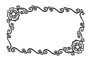 rectangular decorative painted vector frame with flowers and curls