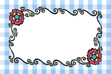 simple rectangular colored painted vector frame with flowers and curls