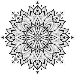 Circular pattern in the form of a mandala. Henna tatoo mandala. Mehndi style. Decorative pattern in oriental style. Coloring book page.