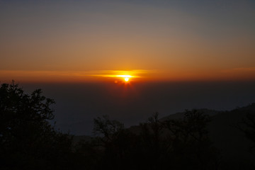 Natural sunset sunrise over mountain