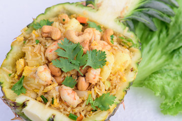 fire rice in pineapple with shrimp and cashew nut.