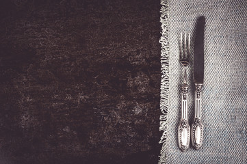 Antique silverware, top view 