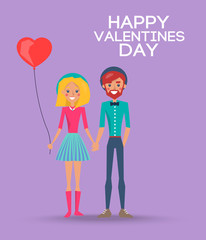 Girl with Balloon and Boy on Happy Valentines Day