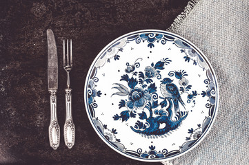 Antique silverware, top view 