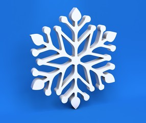 3d white Christmas snowflake isolated on blue background