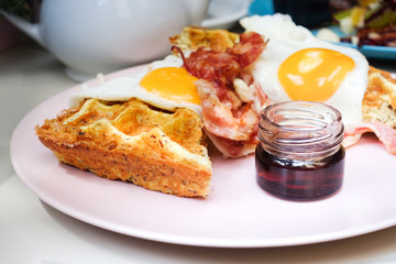delicious Waffle with egg and ham